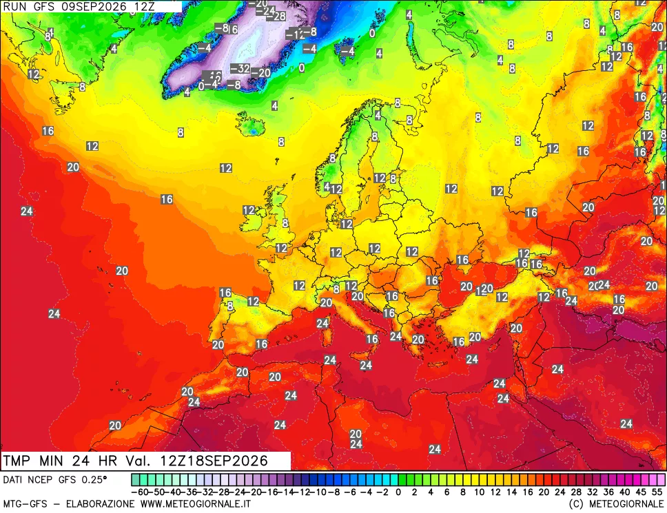mappa Temperatura minima 24 ore