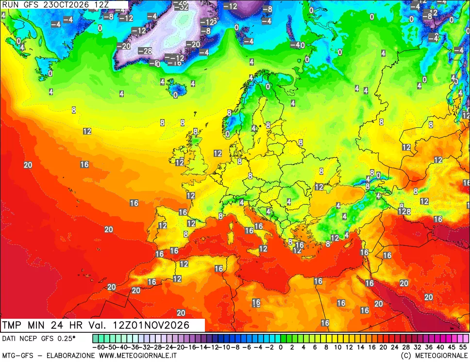 mappa Temperatura minima 24 ore