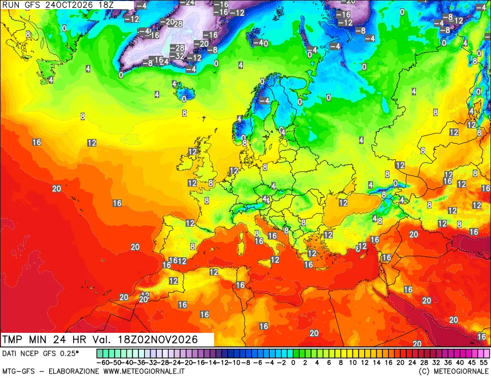 mappa Temperatura minima 24 ore