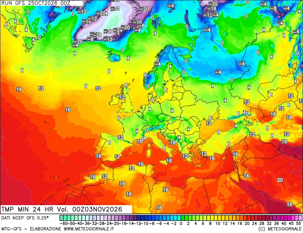 mappa Temperatura minima 24 ore