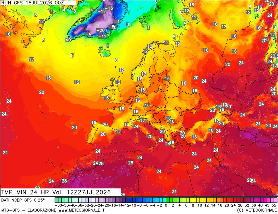 mappa Temperatura minima 24 ore