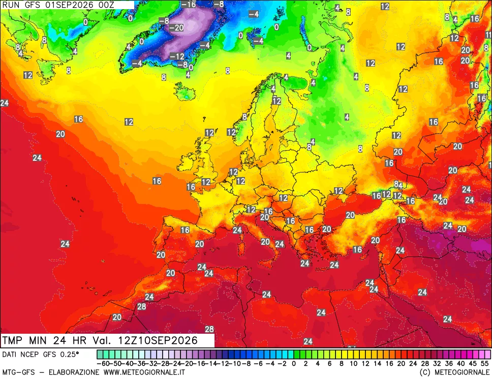 mappa Temperatura minima 24 ore