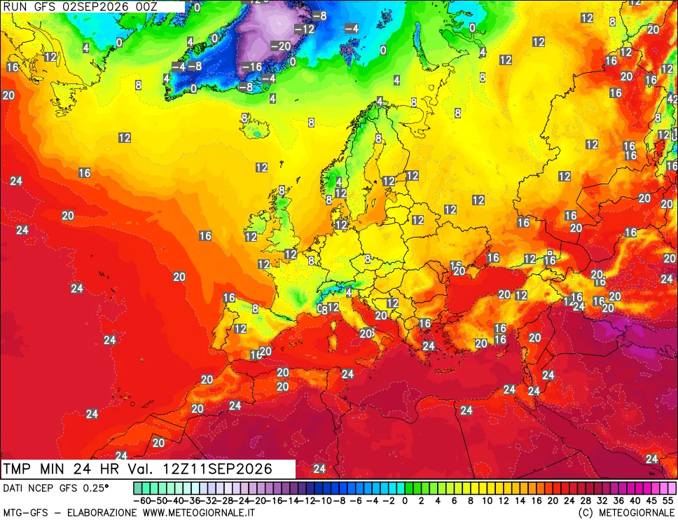 mappa Temperatura minima 24 ore