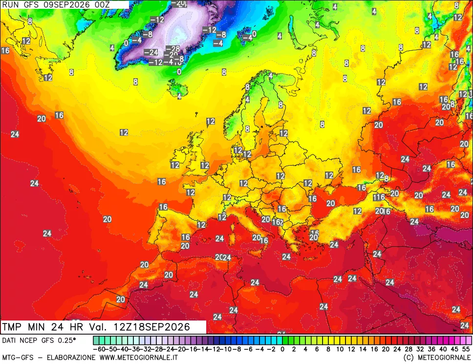 mappa Temperatura minima 24 ore