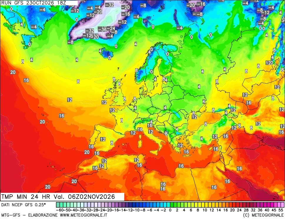 mappa Temperatura minima 24 ore