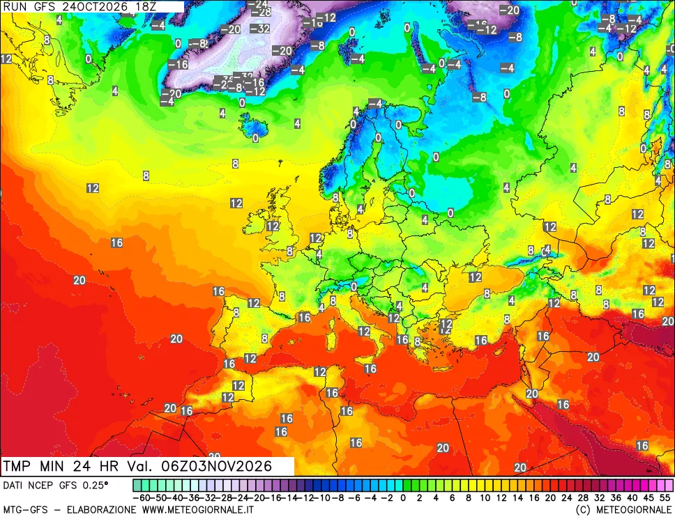 mappa Temperatura minima 24 ore