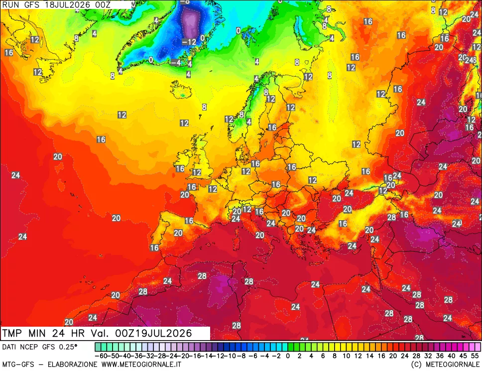 mappa Temperatura minima 24 ore