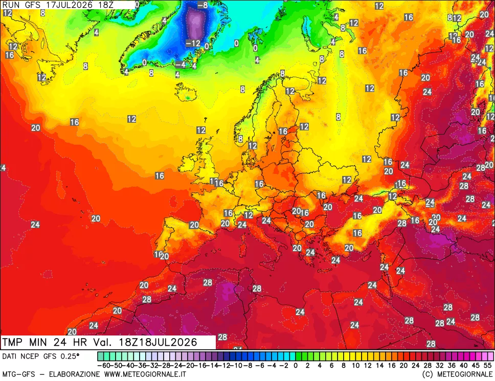 mappa Temperatura minima 24 ore
