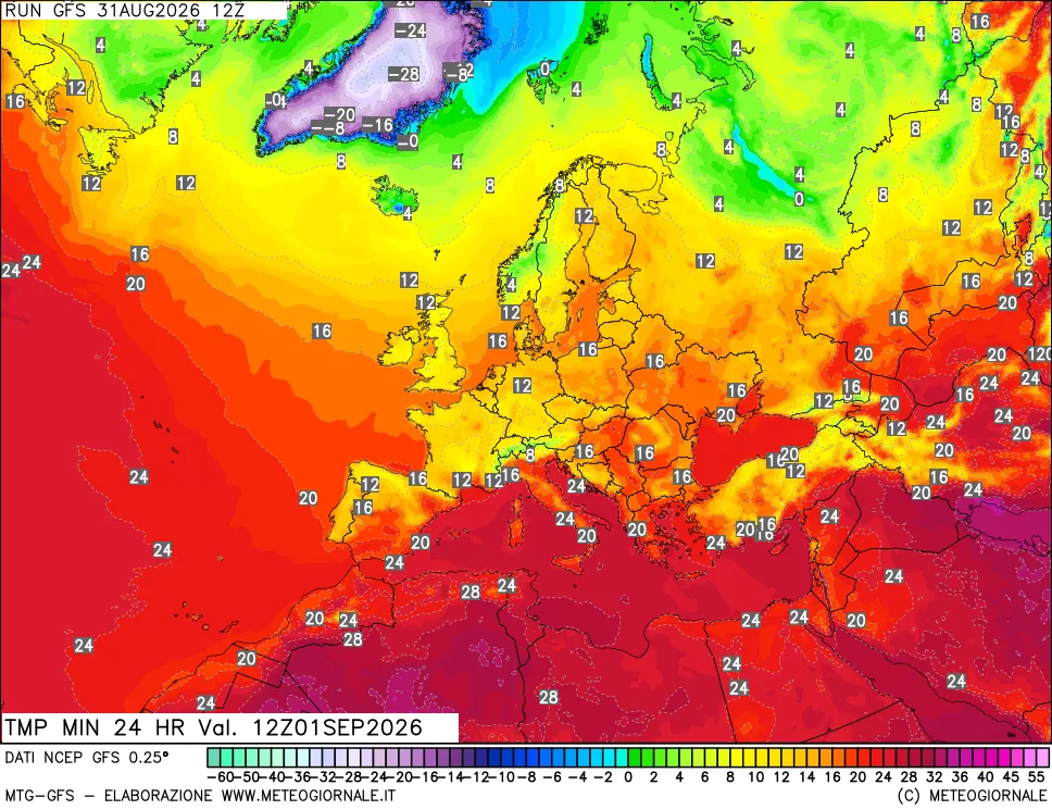 mappa Temperatura minima 24 ore