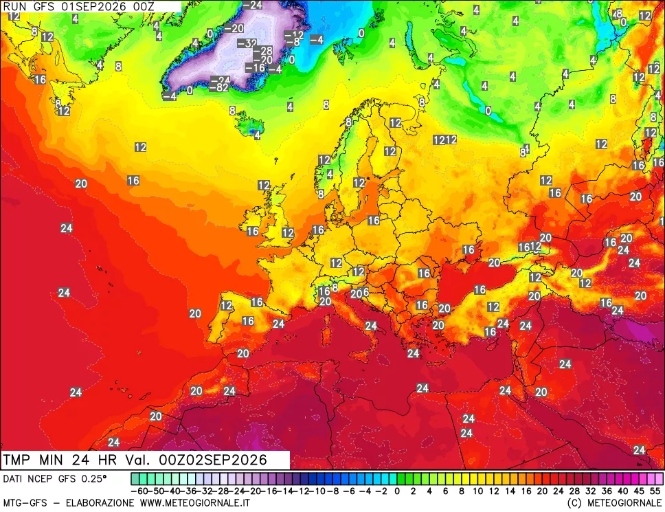 mappa Temperatura minima 24 ore