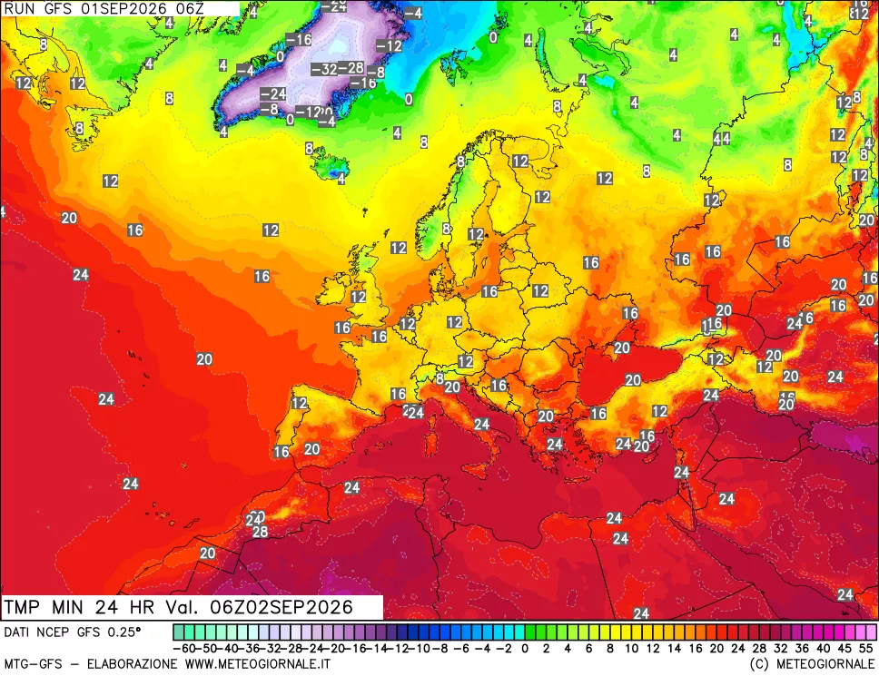 mappa Temperatura minima 24 ore