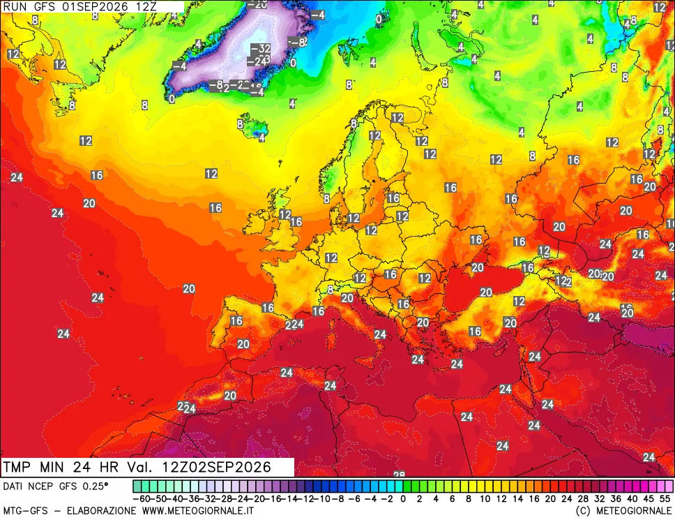 mappa Temperatura minima 24 ore