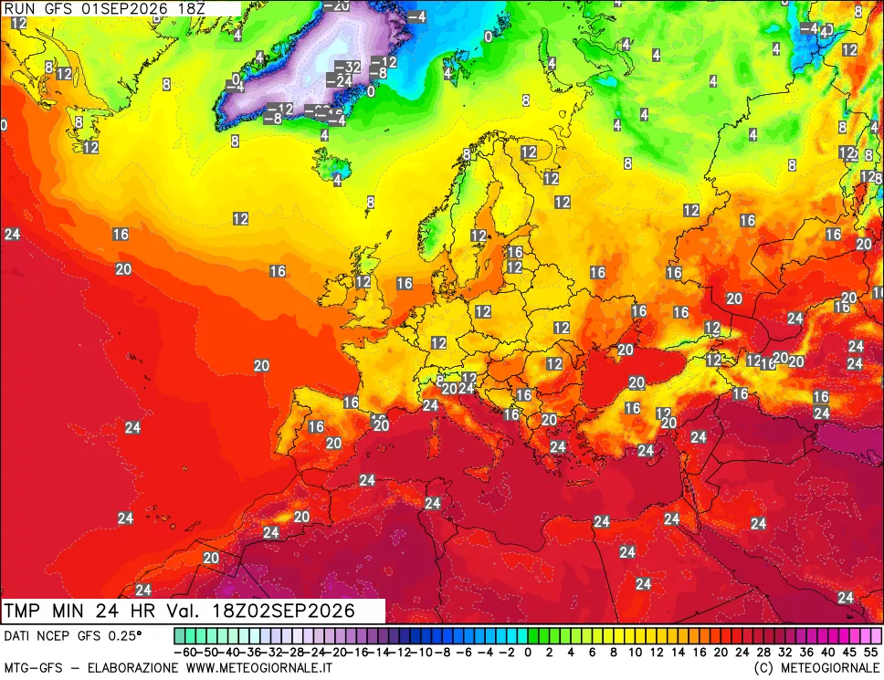 mappa Temperatura minima 24 ore