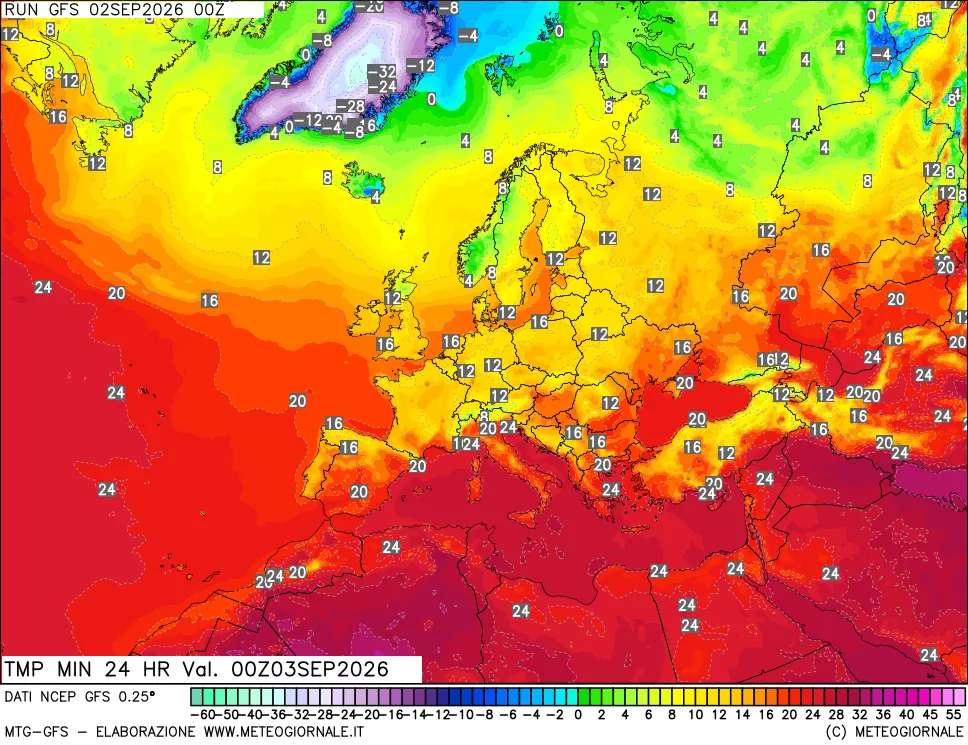 mappa Temperatura minima 24 ore