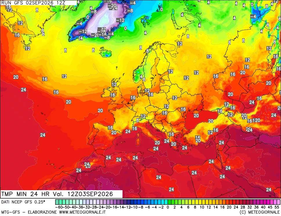 mappa Temperatura minima 24 ore