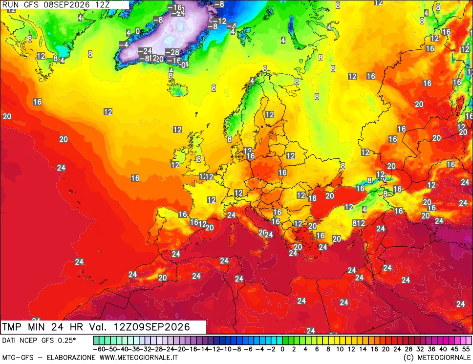 mappa Temperatura minima 24 ore