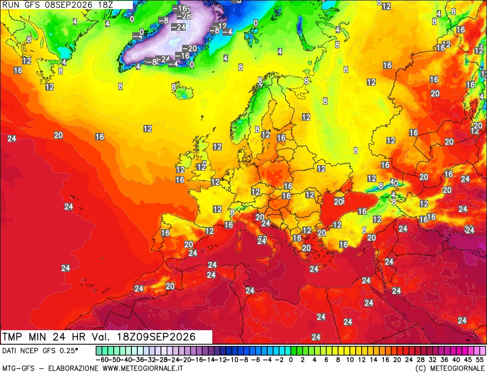 mappa Temperatura minima 24 ore