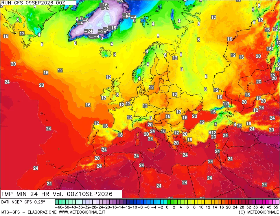 mappa Temperatura minima 24 ore