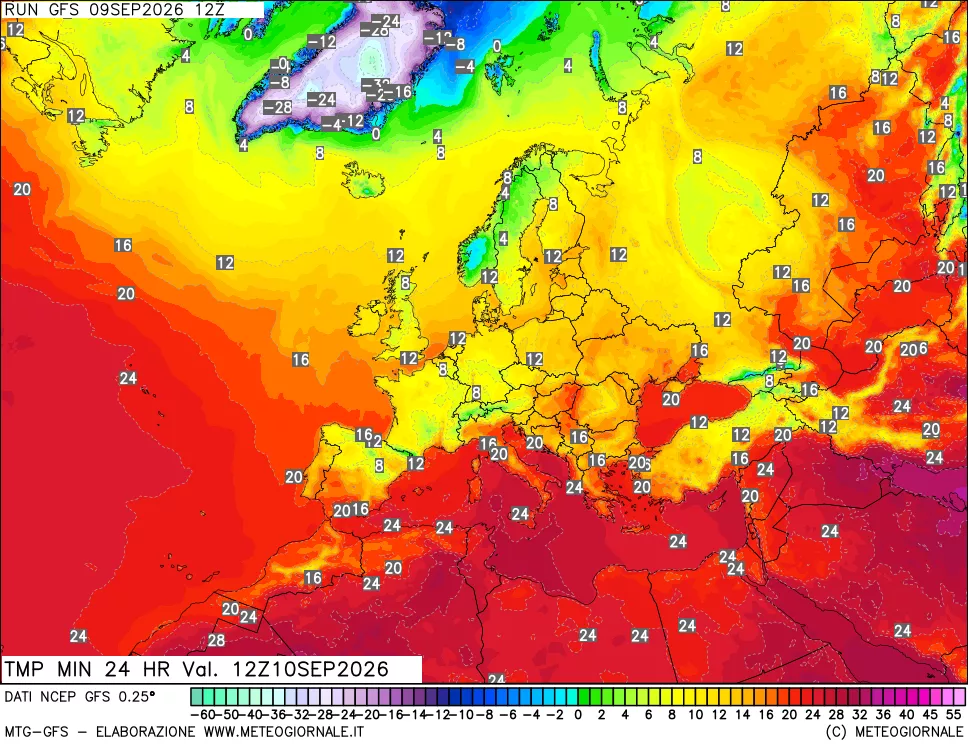 mappa Temperatura minima 24 ore