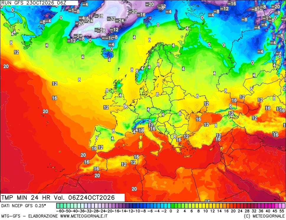 mappa Temperatura minima 24 ore