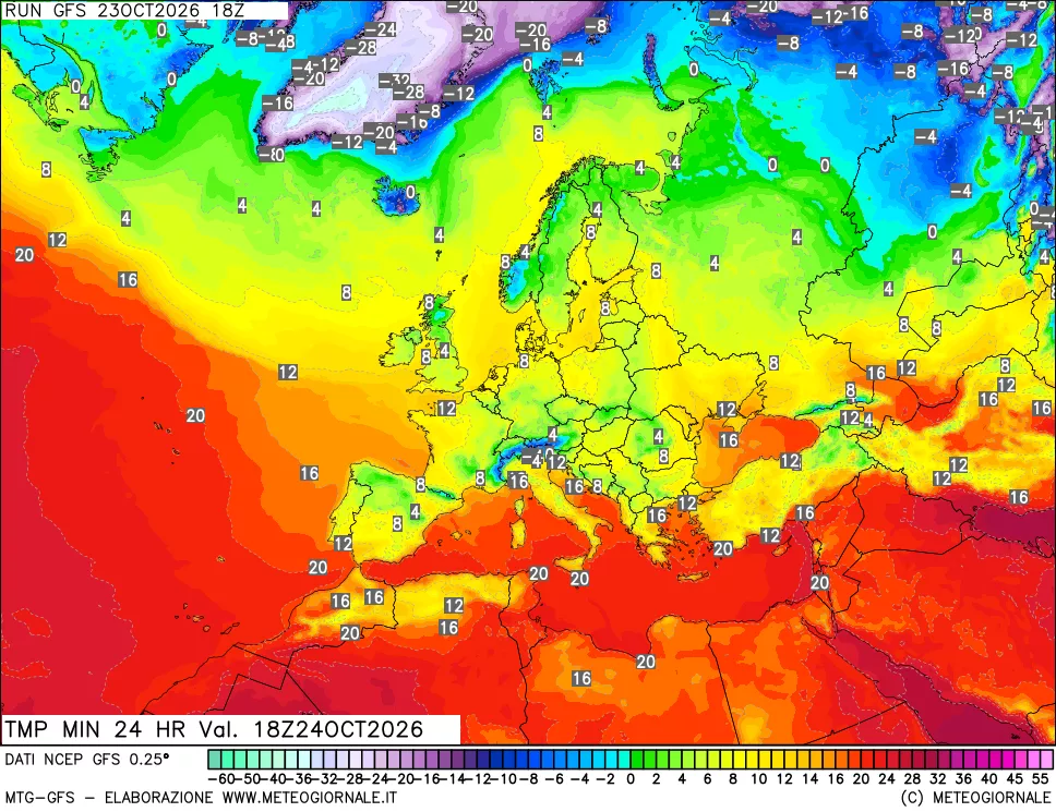 mappa Temperatura minima 24 ore