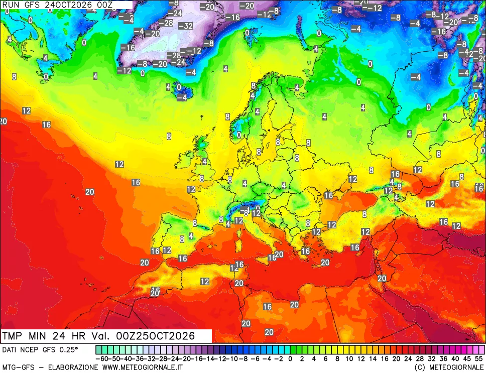 mappa Temperatura minima 24 ore