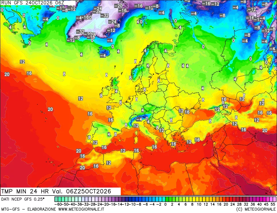 mappa Temperatura minima 24 ore