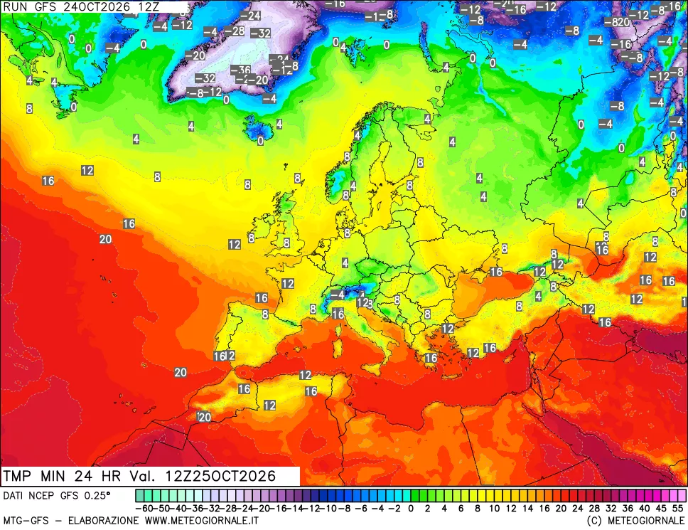 mappa Temperatura minima 24 ore