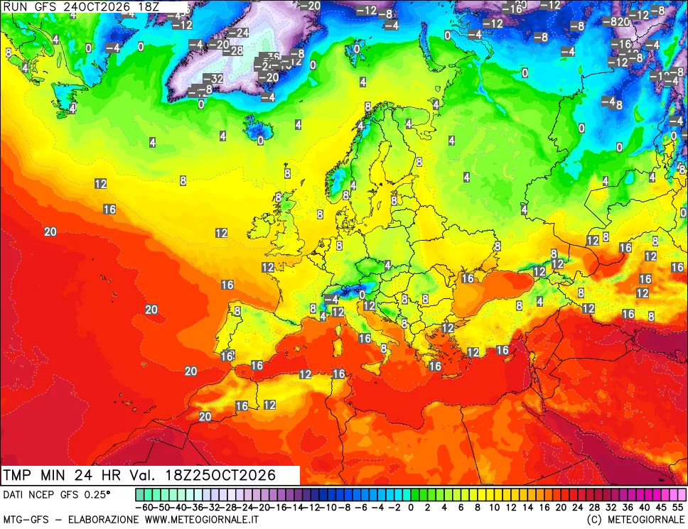 mappa Temperatura minima 24 ore