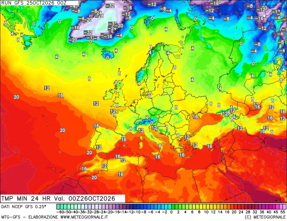 mappa Temperatura minima 24 ore