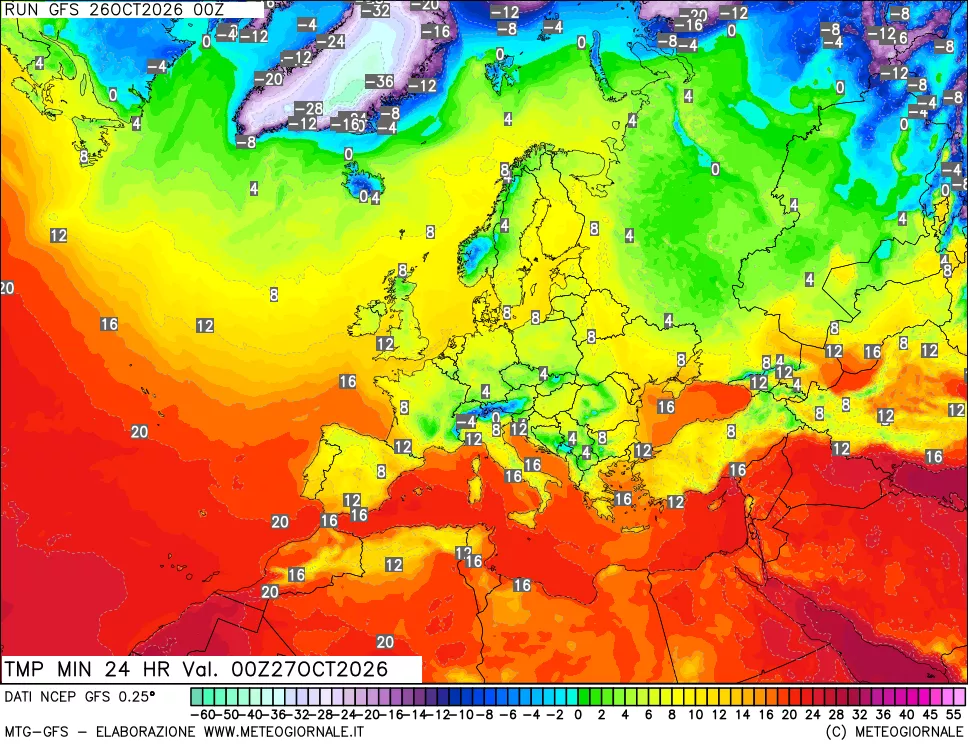 mappa Temperatura minima 24 ore