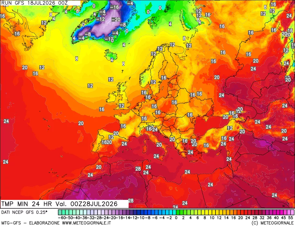 mappa Temperatura minima 24 ore