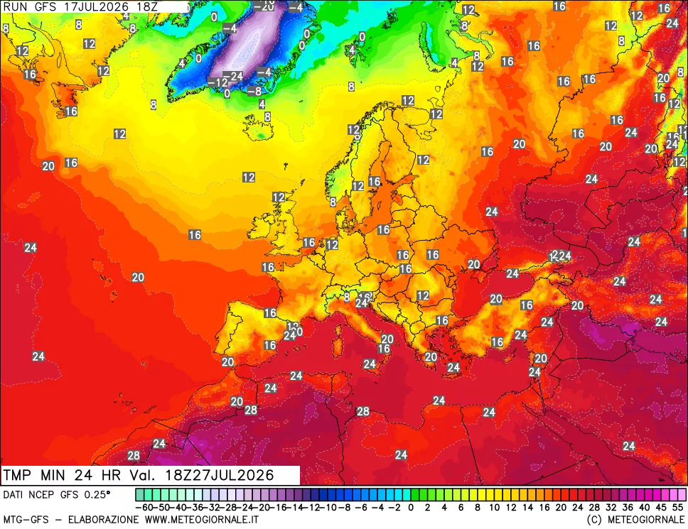 mappa Temperatura minima 24 ore