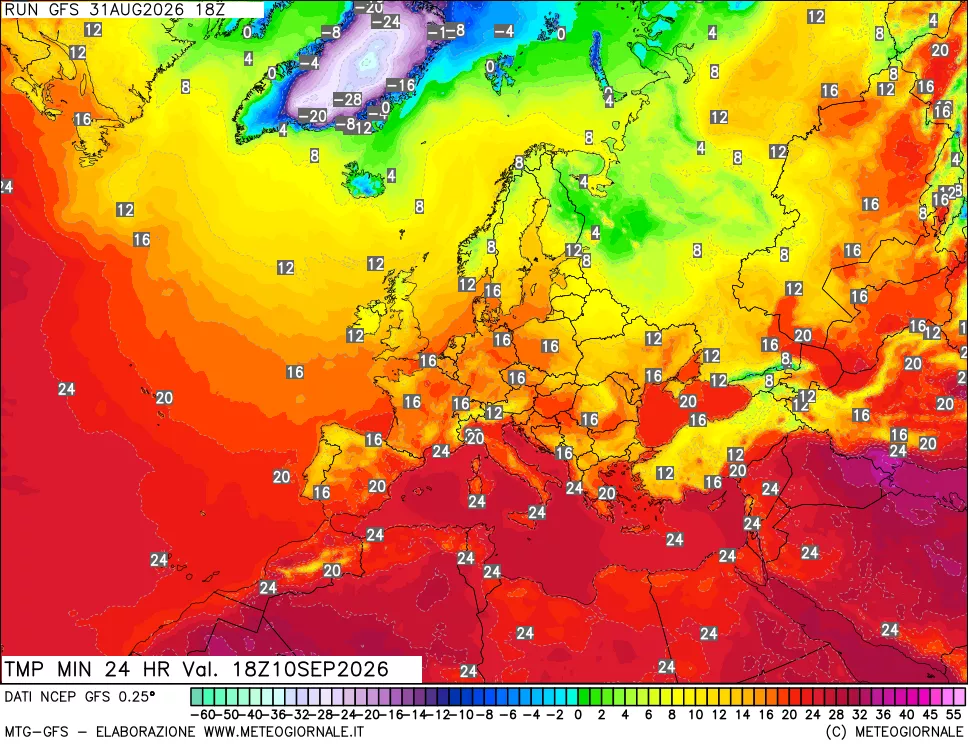 mappa Temperatura minima 24 ore