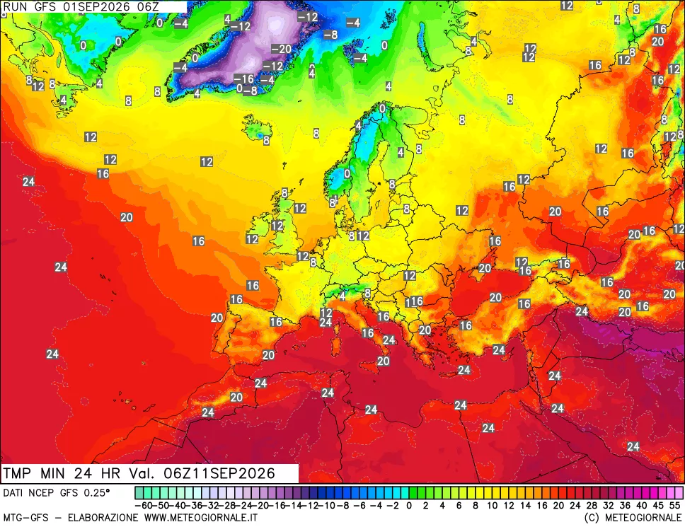 mappa Temperatura minima 24 ore