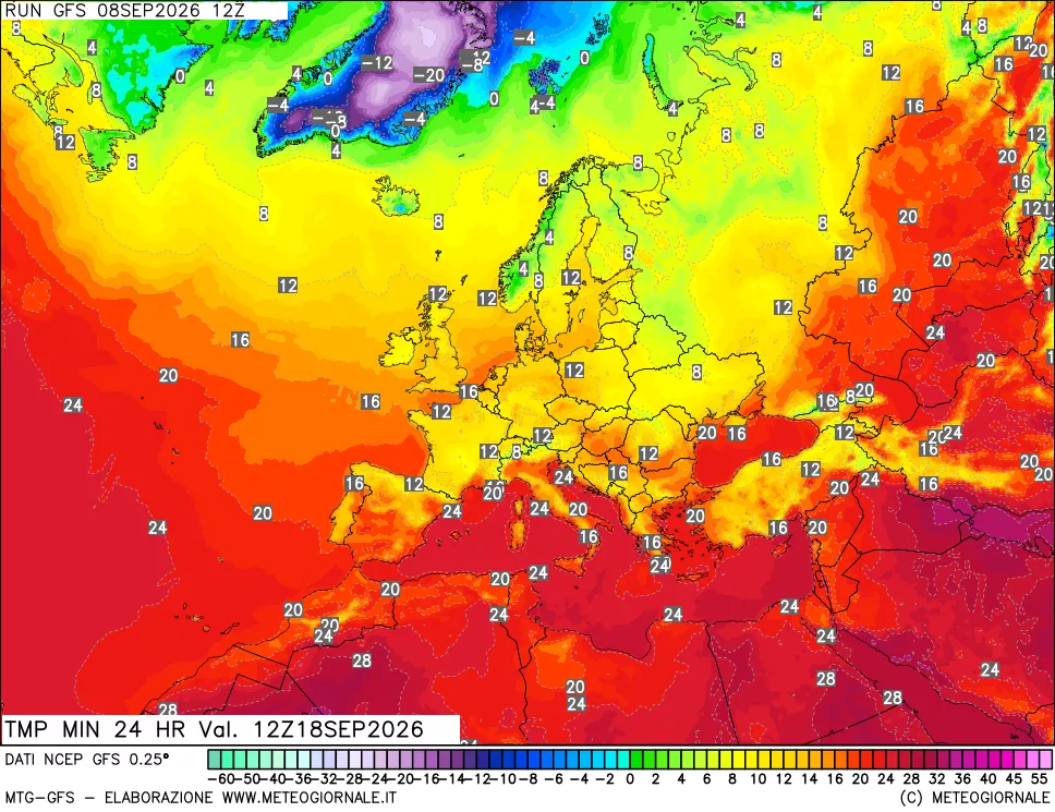 mappa Temperatura minima 24 ore