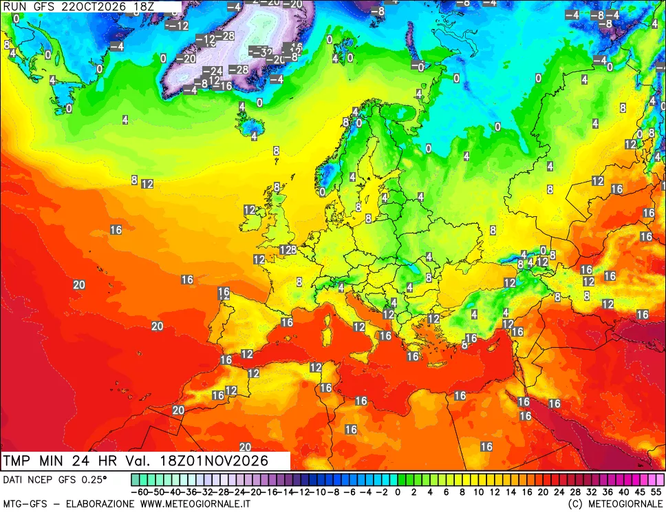 mappa Temperatura minima 24 ore