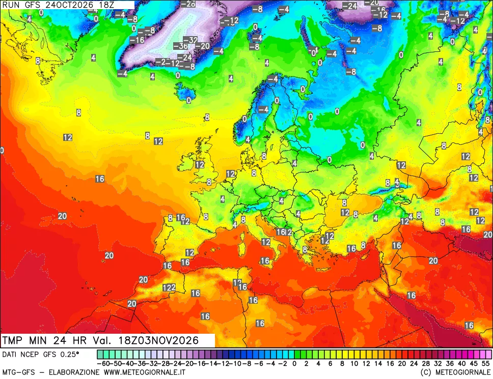 mappa Temperatura minima 24 ore