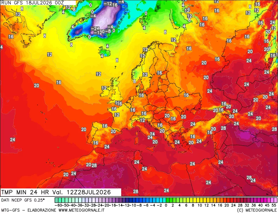 mappa Temperatura minima 24 ore