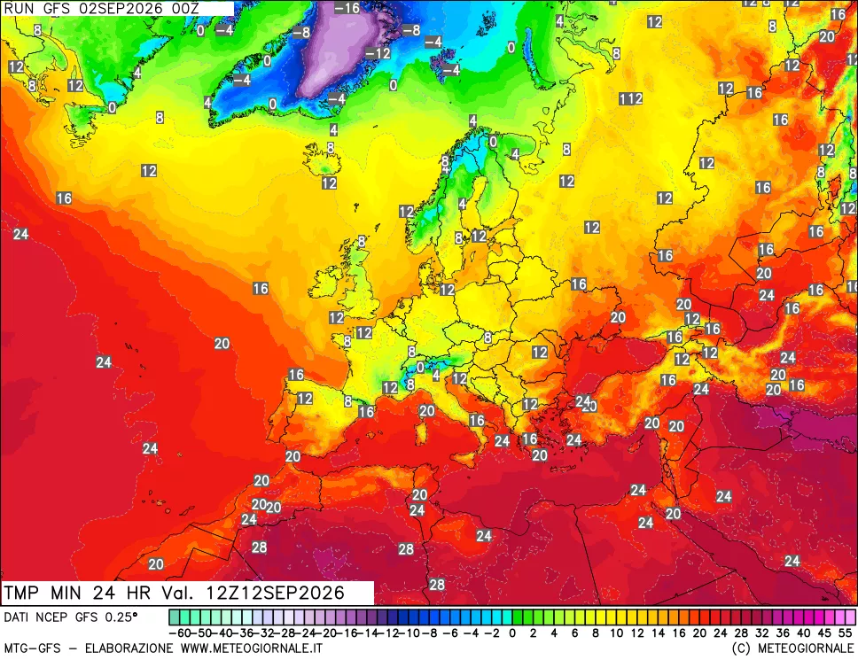 mappa Temperatura minima 24 ore