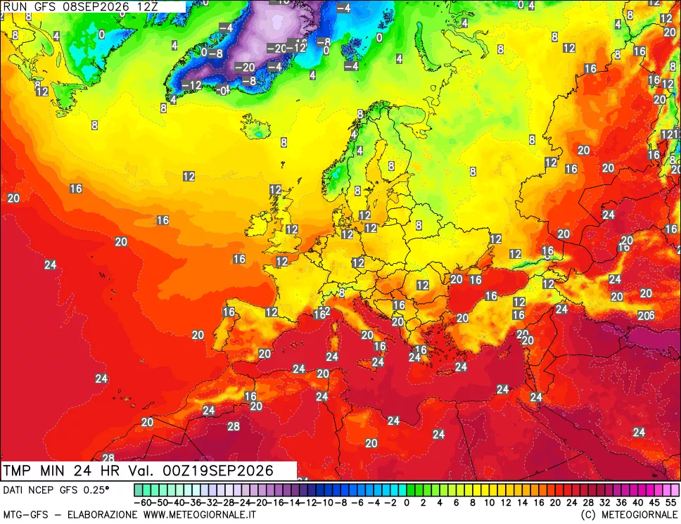mappa Temperatura minima 24 ore