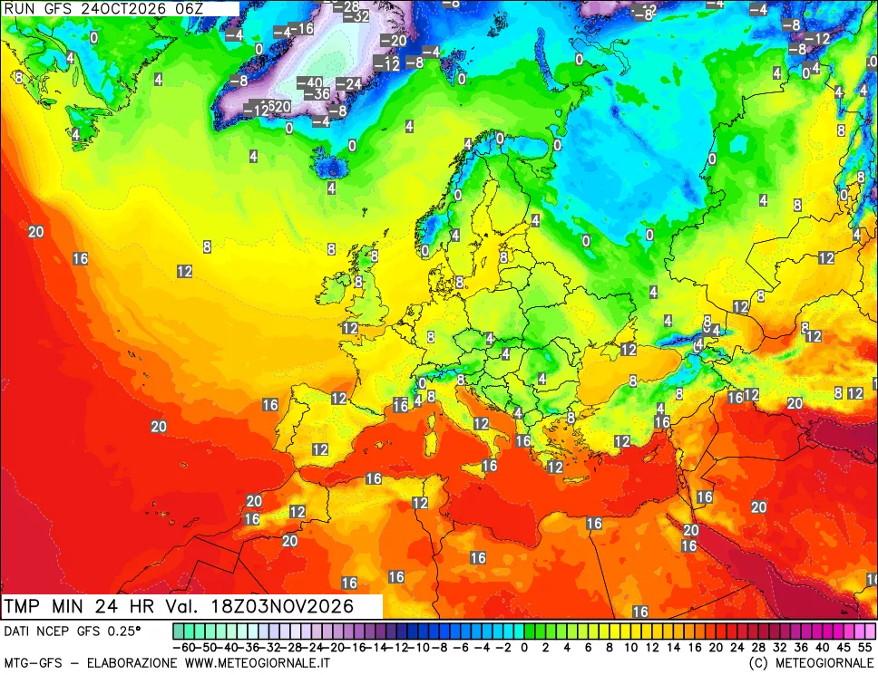 mappa Temperatura minima 24 ore