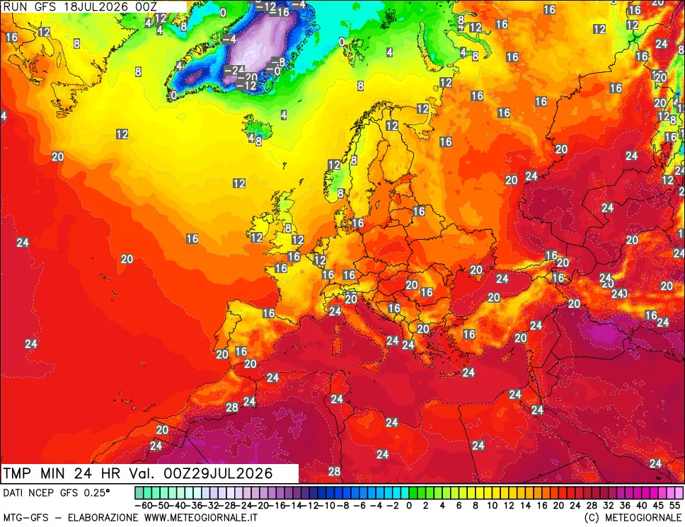 mappa Temperatura minima 24 ore