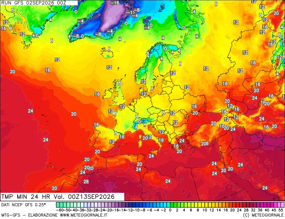 mappa Temperatura minima 24 ore