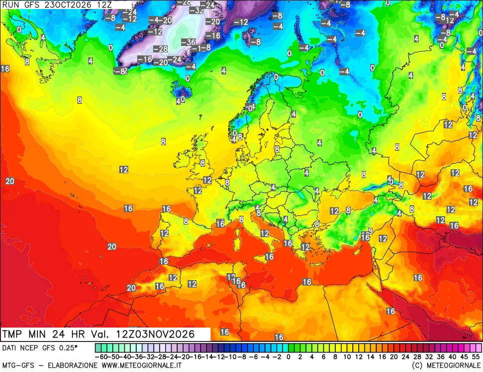 mappa Temperatura minima 24 ore