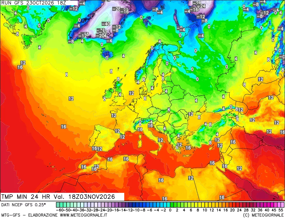 mappa Temperatura minima 24 ore