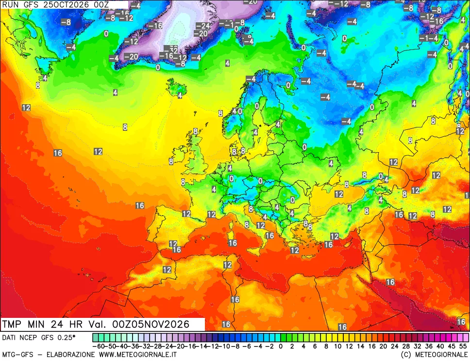 mappa Temperatura minima 24 ore