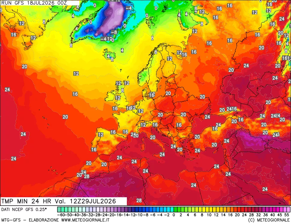 mappa Temperatura minima 24 ore