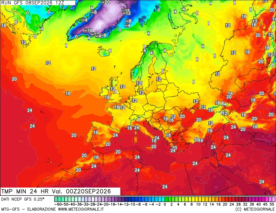 mappa Temperatura minima 24 ore