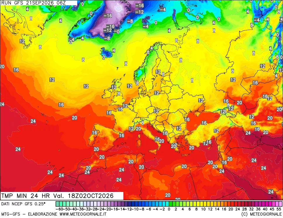 mappa Temperatura minima 24 ore